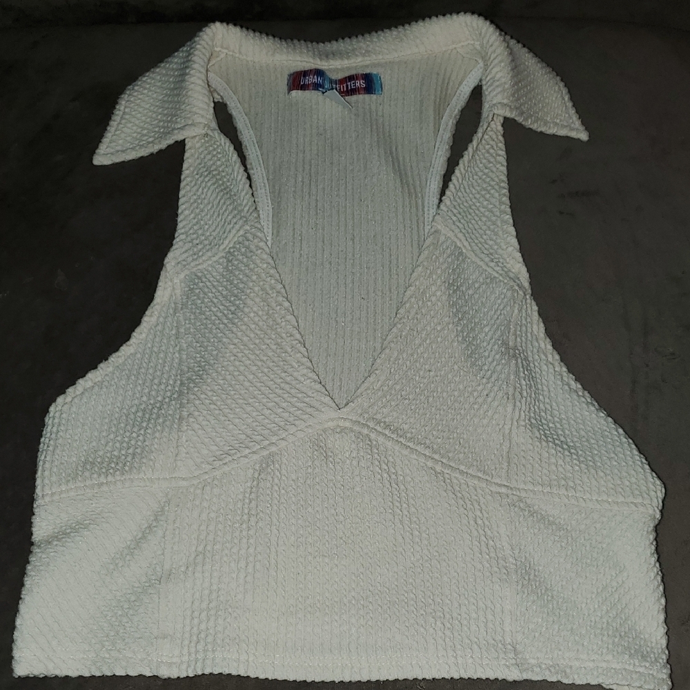 Urban Outfitters Cream Ribbed Polo Tank Top